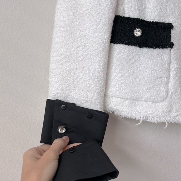 ZARA BLAZER TWEED WHITE BLACK GEM BUTTONS COLLAR DETACHABLE - Picture 8 of 9